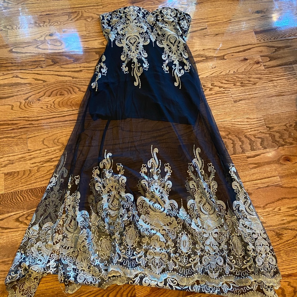 Gold & black embroidered transparent formal dress
